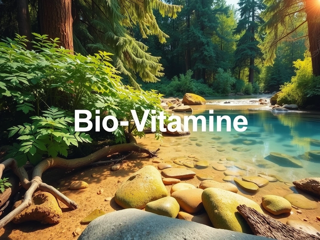 Peisaj natural seren, cu o pădure luxuriantă și un râu cristalin, simbolizând puritatea și originea naturală a ingredientelor Biovitamine.