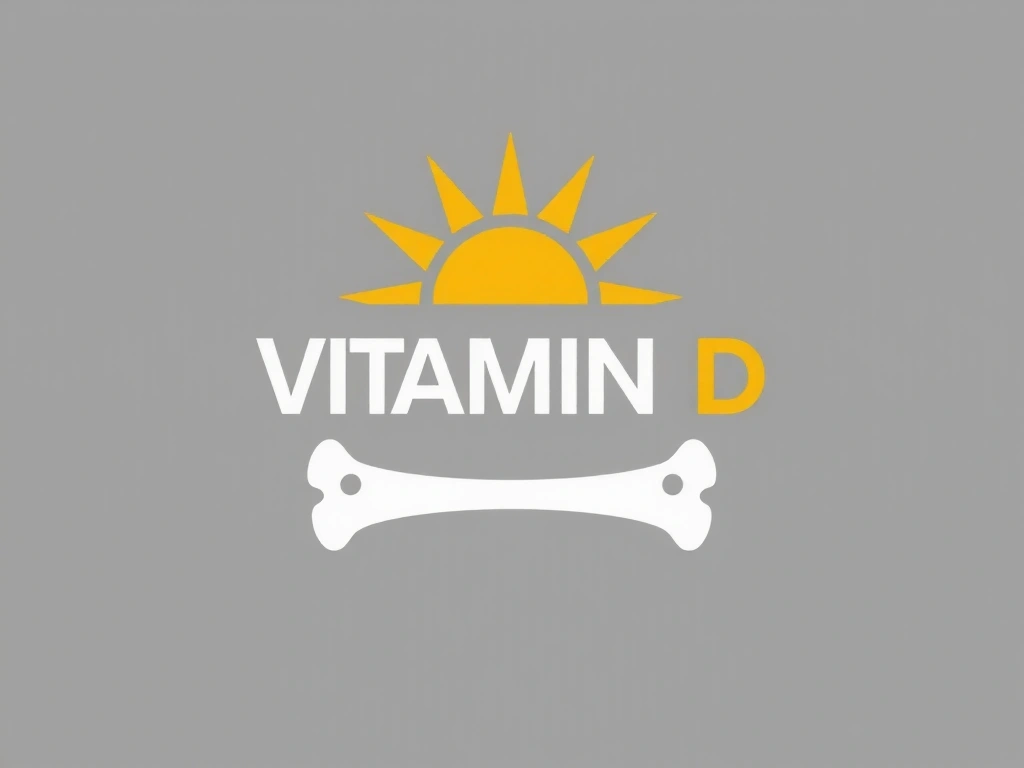 Reprezentare abstractă a vitaminei D, cu soare stilizat și oase