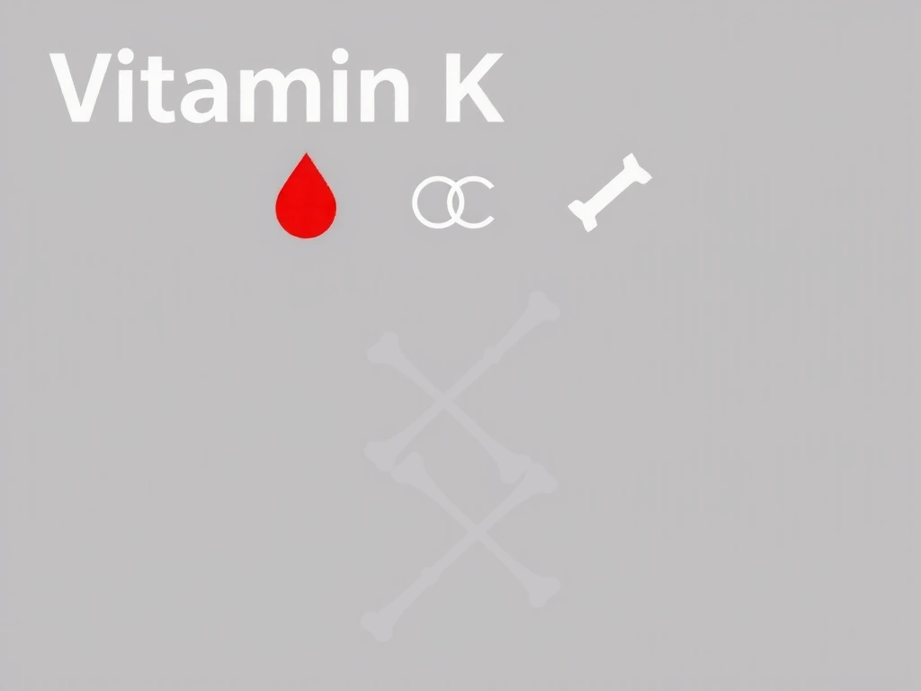 Reprezentare abstractă a vitaminei K, cu simboluri de coagulare a sângelui și oase